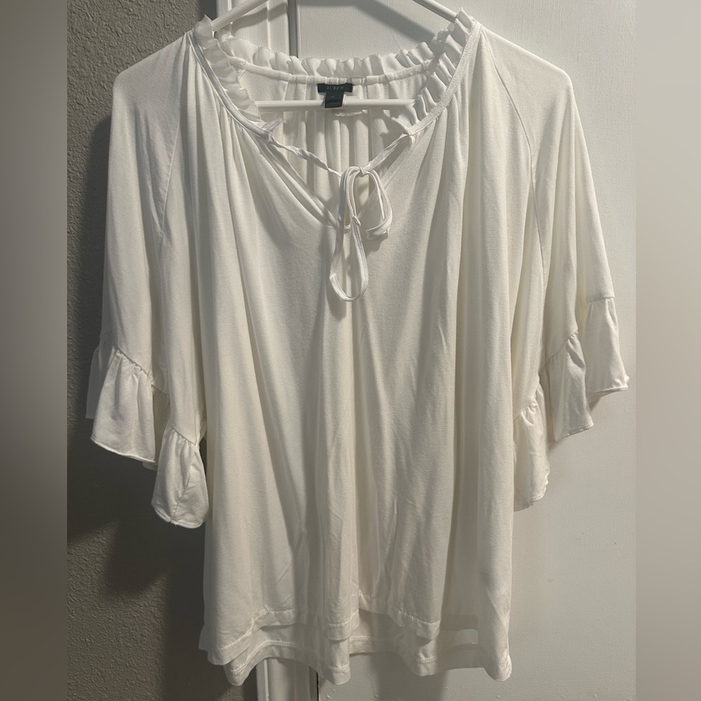 J. Crew Women's Ruffle Sleeve Drawstring Keyhole Neck